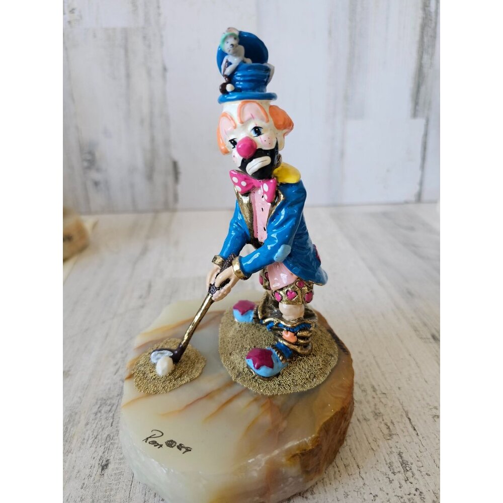 Ron Lee golf clown mouse circus golfer vintage‎ 1989 gold statue figurine